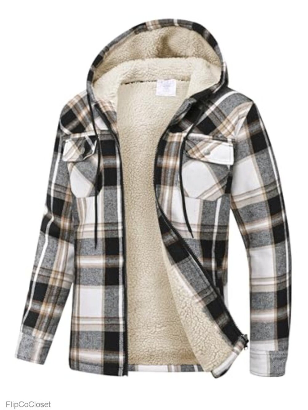 Fleece Lined Plaid Zip Up Hoodie Flannel Jacket with Pockets